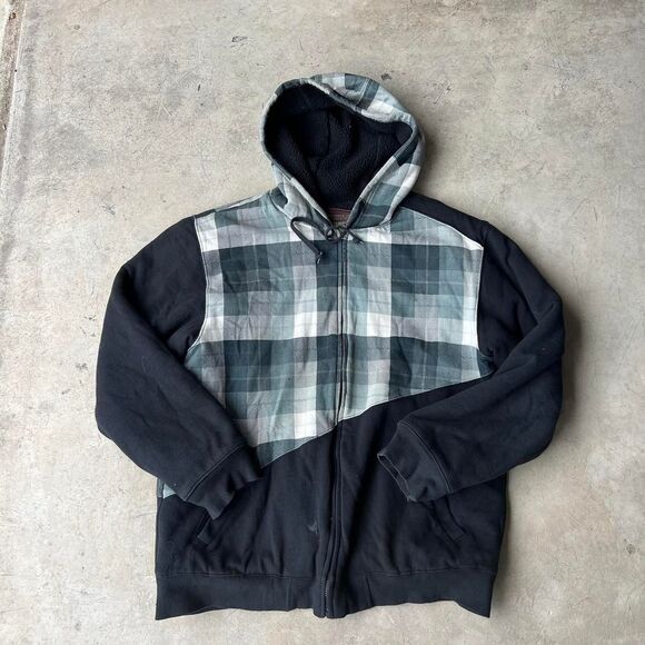 Machine y2k Plaid Two tone Panel Hoodie Zip up Mens size XL - Picture 1 of 3